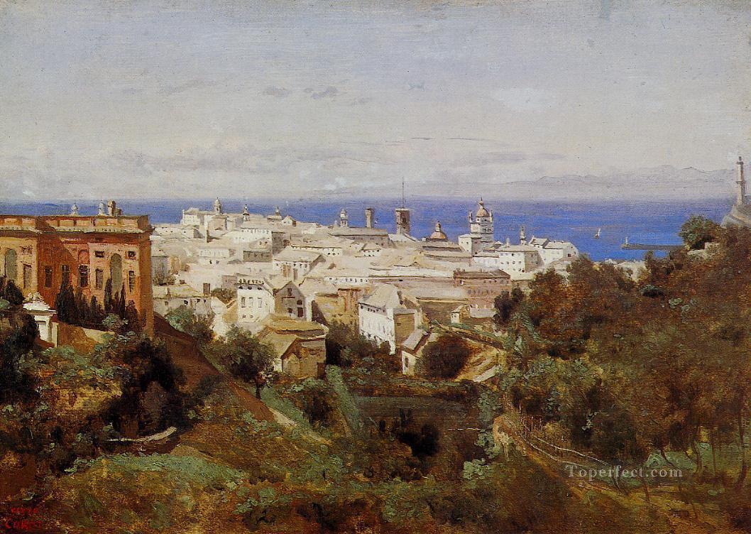 Vista de Génova desde el paseo marítimo de Acqua Sola plein air Romanticismo Jean Baptiste Camille Corot Pintura al óleo